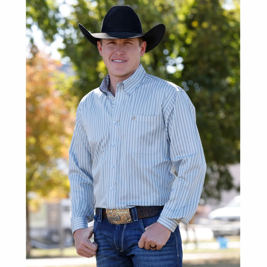 Cinch Mens Light Blue Striped Button Down MTW1106153🤠