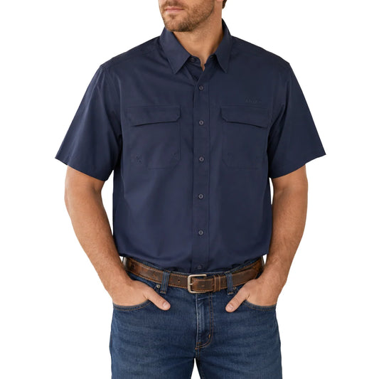 Ariat Men's VentTEK Outbound Navy Classic Fit Short-Sleeve Button Up Shirt 🤠