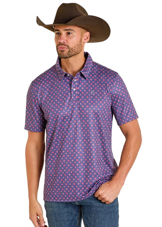 Rock & Roll Men’s Red & Navy Geo Polo ☑️