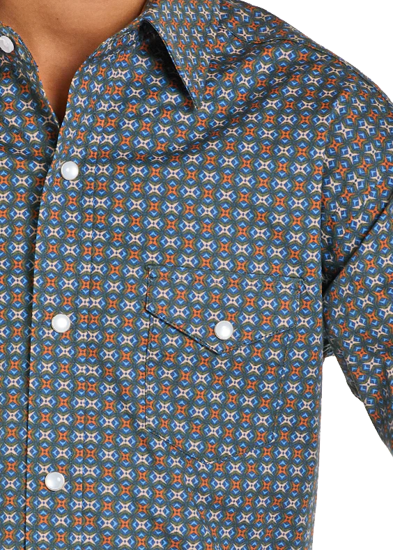 BOYS' ROUGH STOCK VINTAGE DIAMOND PRINT LONG SLEEVE SNAP SHIRT