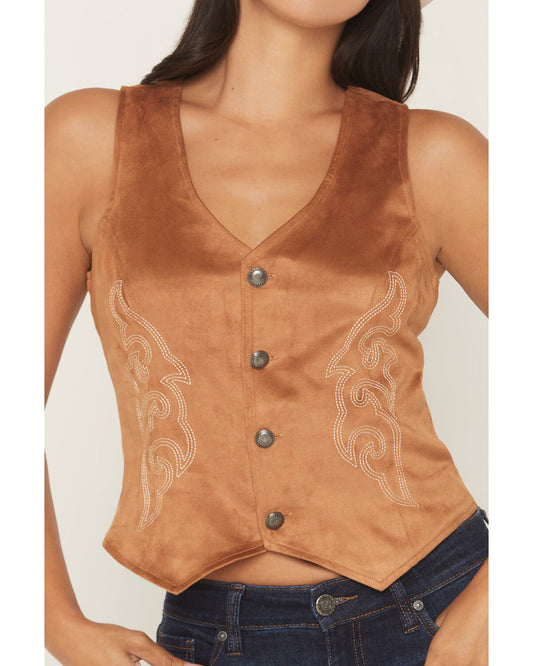 ROCK & ROLL DENIM WOMEN'S FAUX SUEDE BOOT STITCH VEST