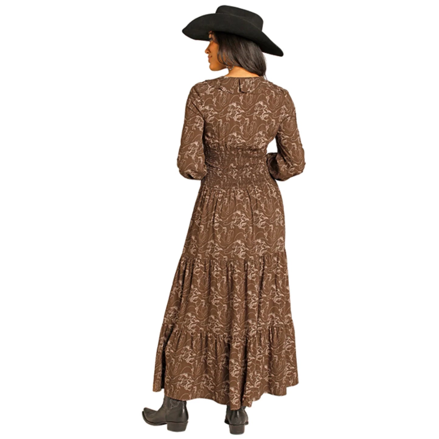 Rock & Roll Ladies Brown Tiered Maxi Dress BWD2R07782