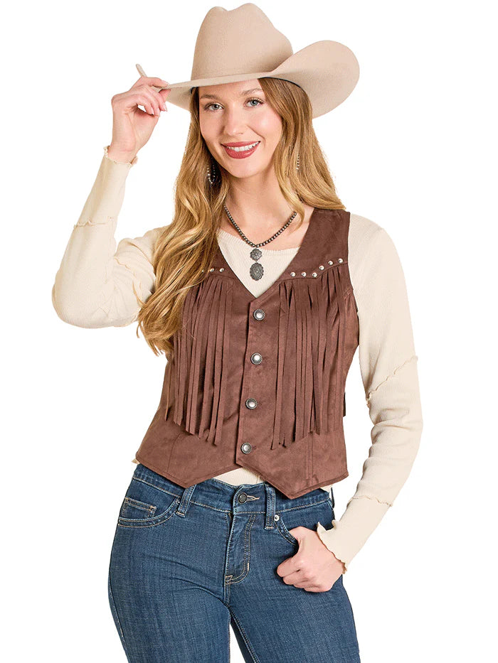ROCK & ROLL COWGIRL WOMEN'S BROWN WESTERN VEST BW98C07788