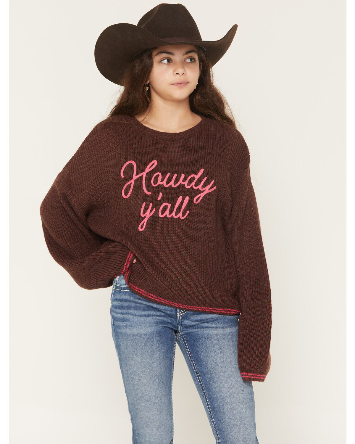 ROCK & ROLL DENIM GIRL'S HOWDY Y'ALL STITCH SWEATER