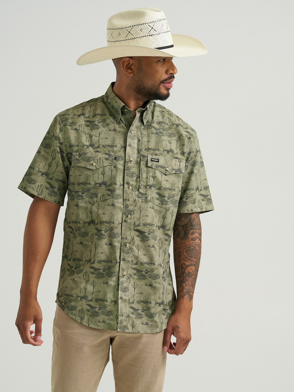 WRANGLER PERFORMANCE OLIVINE PRINT - MENS SHIRT - 112375130☑️