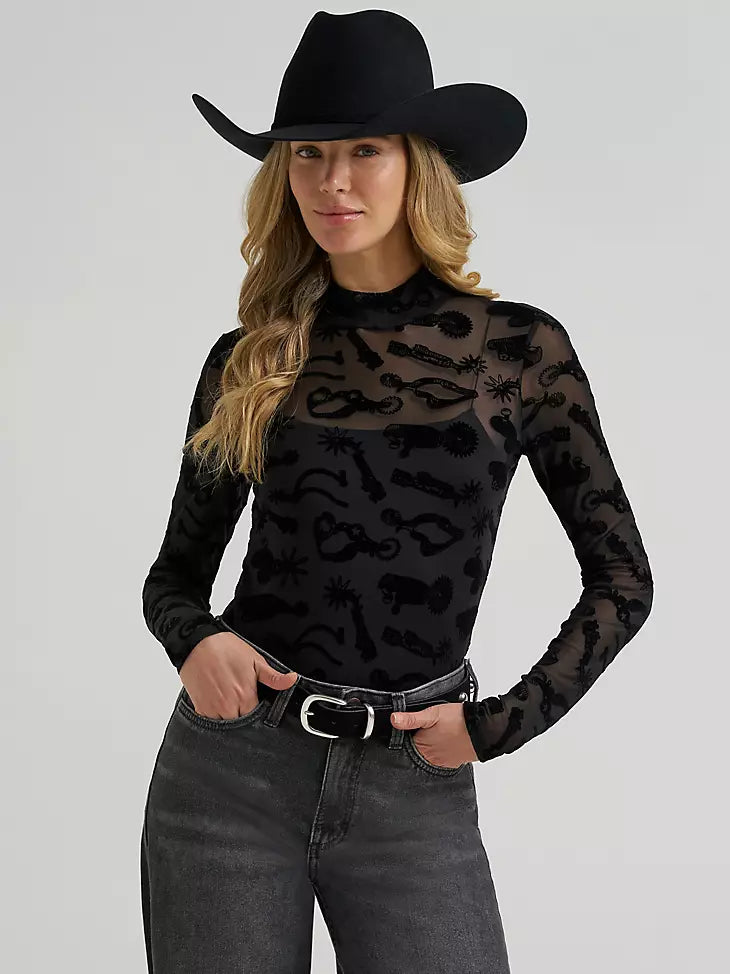 WOMEN'S WRANGLER SHEER MOCK NECK TOP