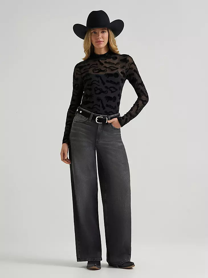 WOMEN'S WRANGLER SHEER MOCK NECK TOP
