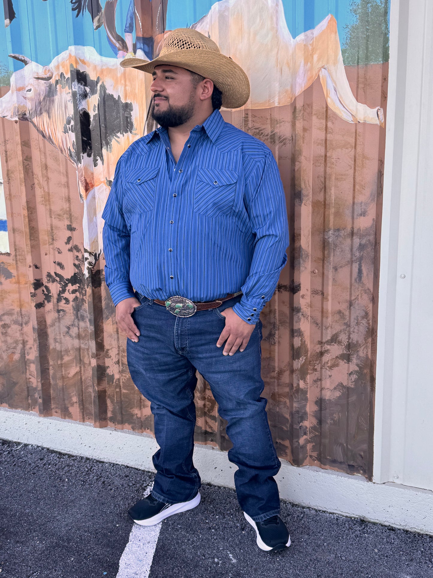 Rock & Roll Men’s Deep Blue Satin L/S Button-up 👕