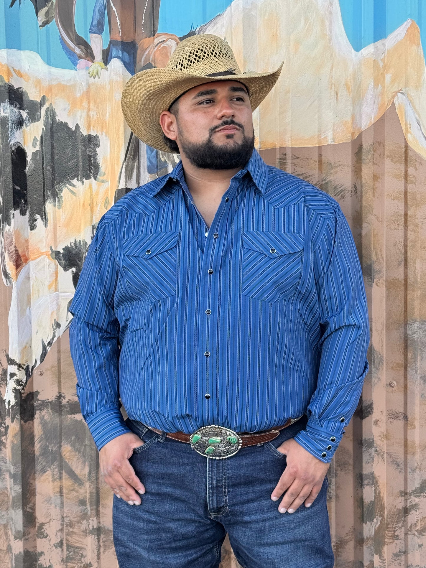 Rock & Roll Men’s Deep Blue Satin L/S Button-up 👕