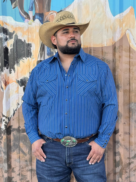 Rock & Roll Men’s Deep Blue Satin L/S Button-up 👕