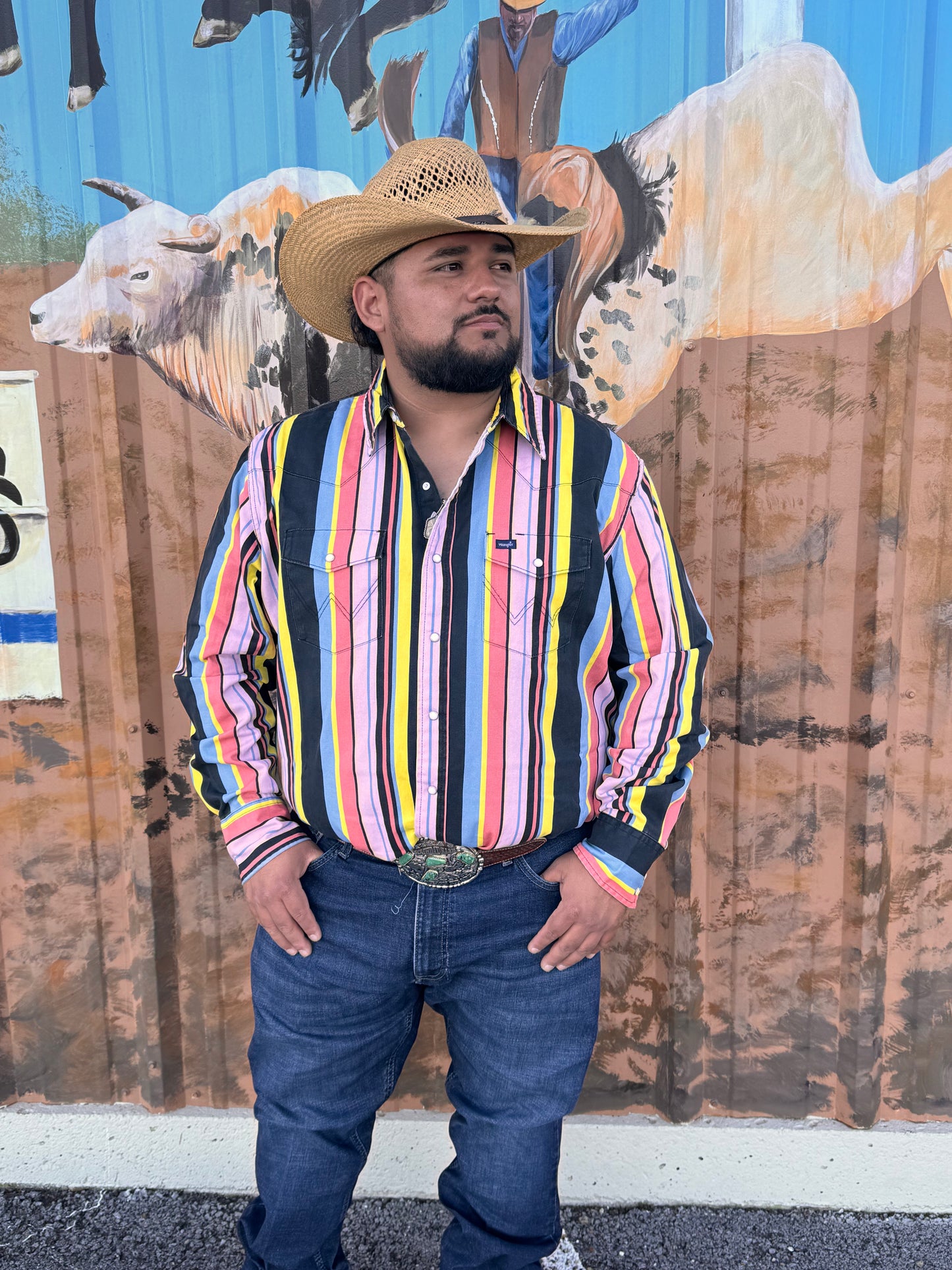 Wrangler Men's Vintage Inspired Black Multi Snap Shirt Brushpopper 112374803 👕