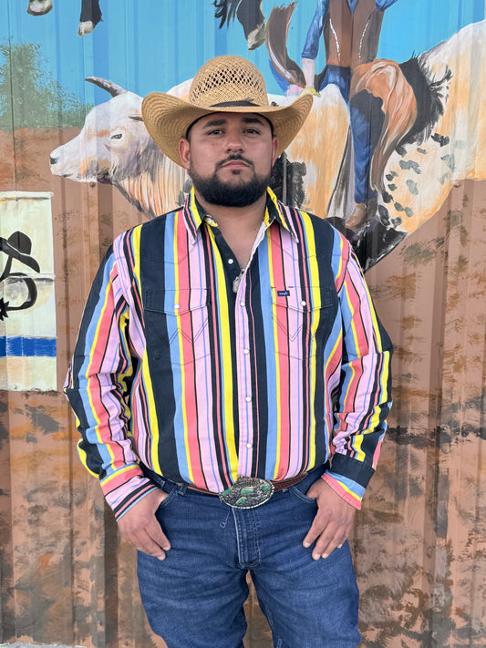 Wrangler Men's Vintage Inspired Black Multi Snap Shirt Brushpopper 112374803 👕