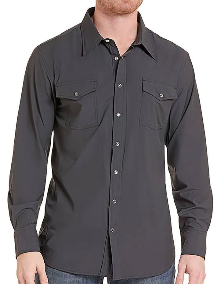 Rock & Roll Men’s Long-Sleeve Snap Button Black TEK Western Shirt 🤠