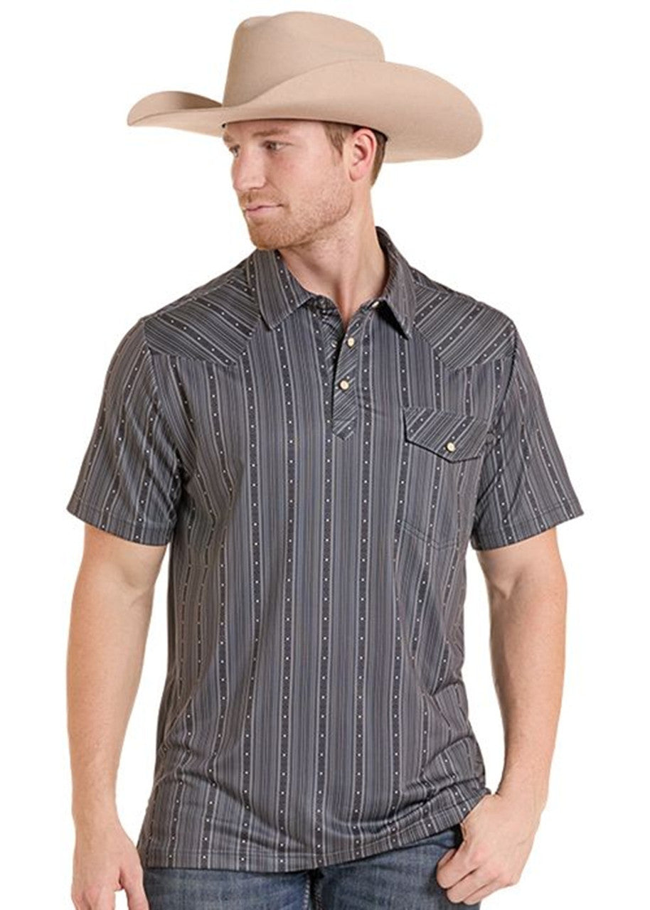 ROCK & ROLL CHARCOAL STRIPE VENTED - MENS POLO - BM51T1006🤠