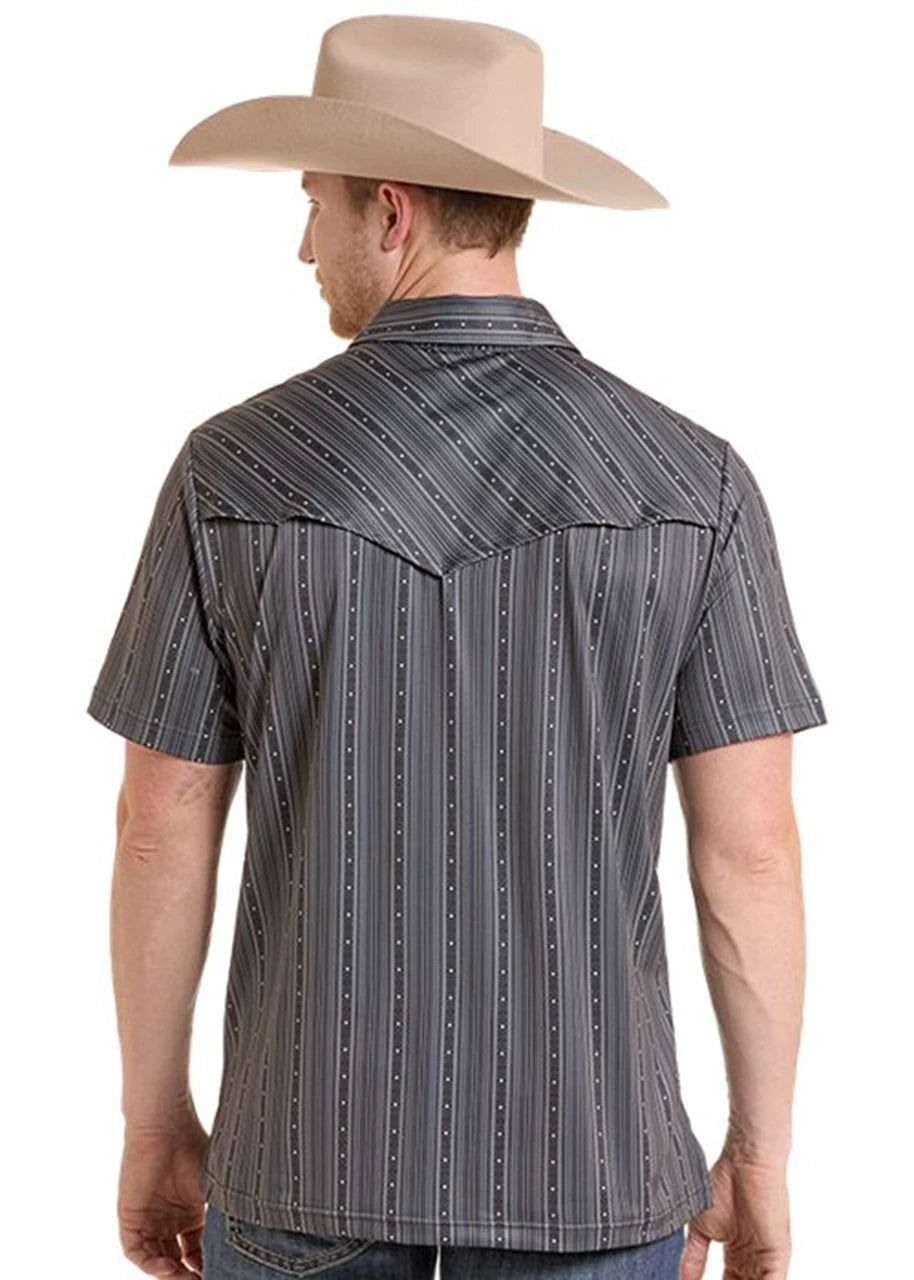 ROCK & ROLL CHARCOAL STRIPE VENTED - MENS POLO - BM51T1006🤠