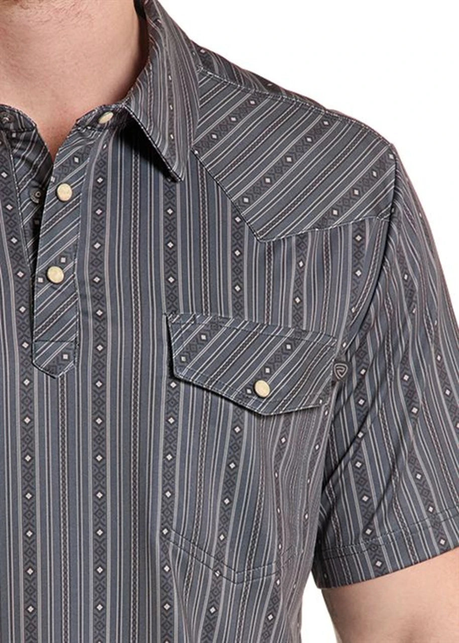 ROCK & ROLL CHARCOAL STRIPE VENTED - MENS POLO - BM51T1006🤠