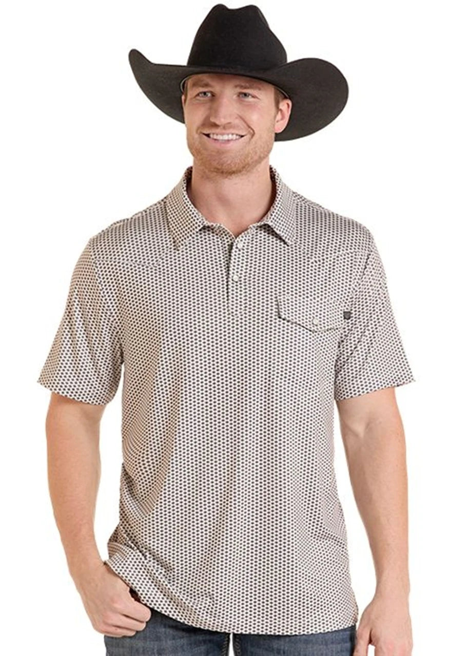 ROCK & ROLL NATURAL MICRO GEO PRINT - MENS POLO - BM51T10067