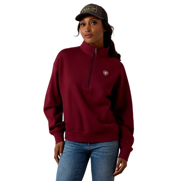 ARIAT 1/2 ZIP SWEATSHIRT ZINFANDEL - LADIES SWEATSHIRT - 10085381 🤠