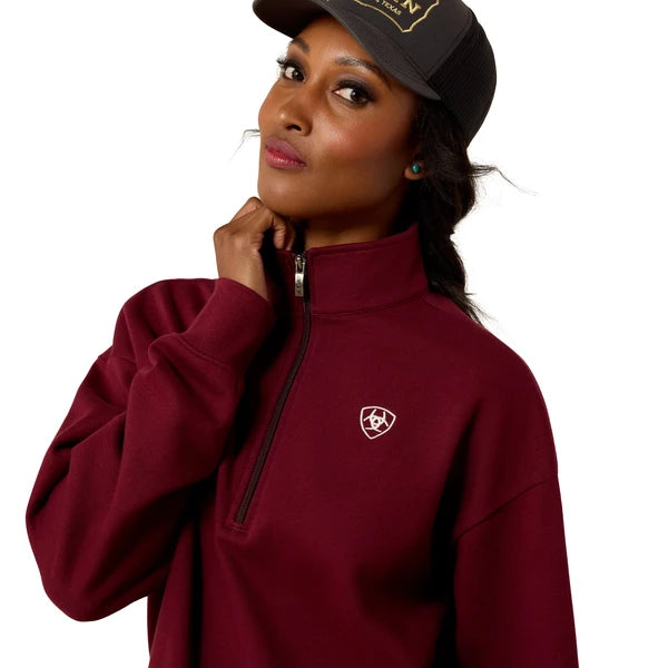 ARIAT 1/2 ZIP SWEATSHIRT ZINFANDEL - LADIES SWEATSHIRT - 10085381 🤠