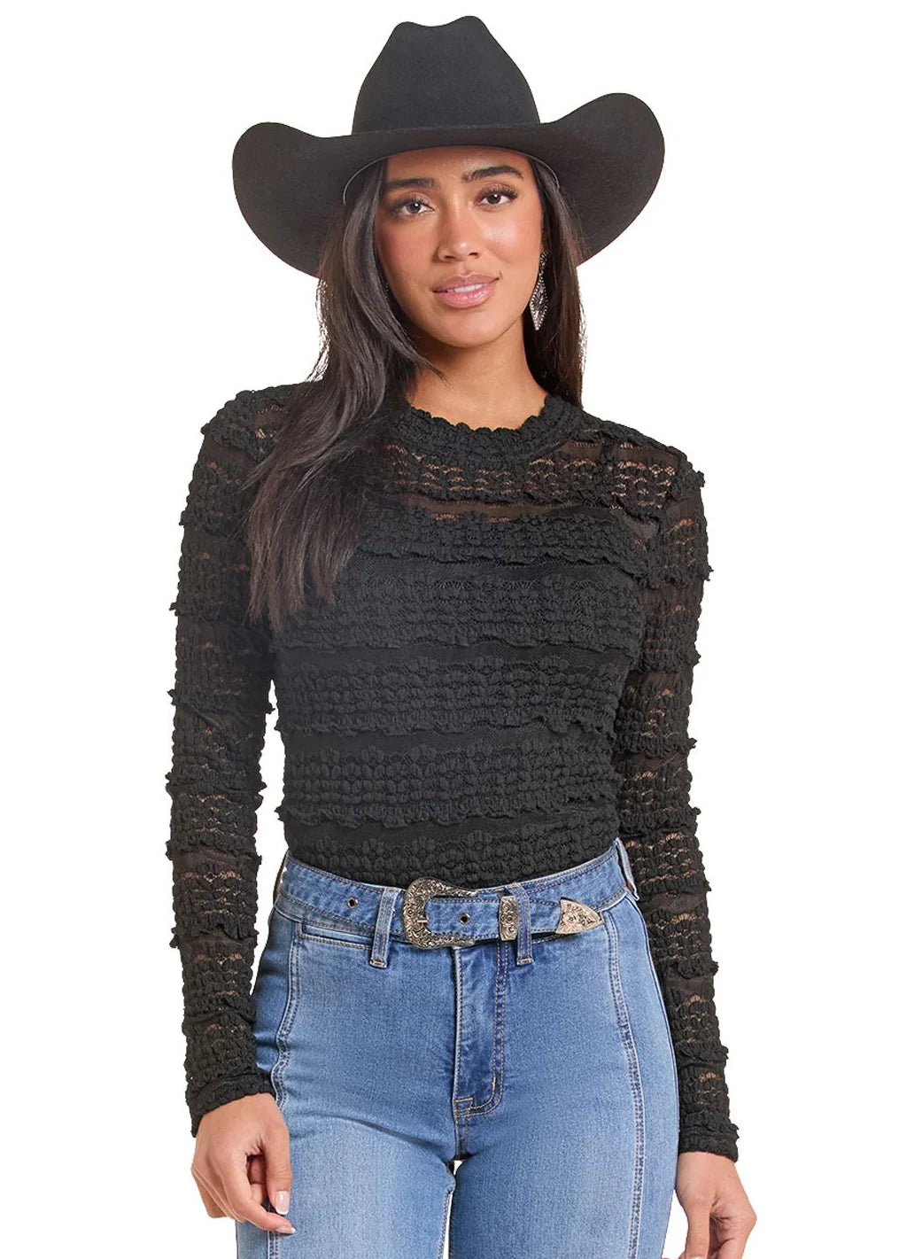 ROCK & ROLL BLACK KNIT LACE LONG SLEEVE TOP 🤠