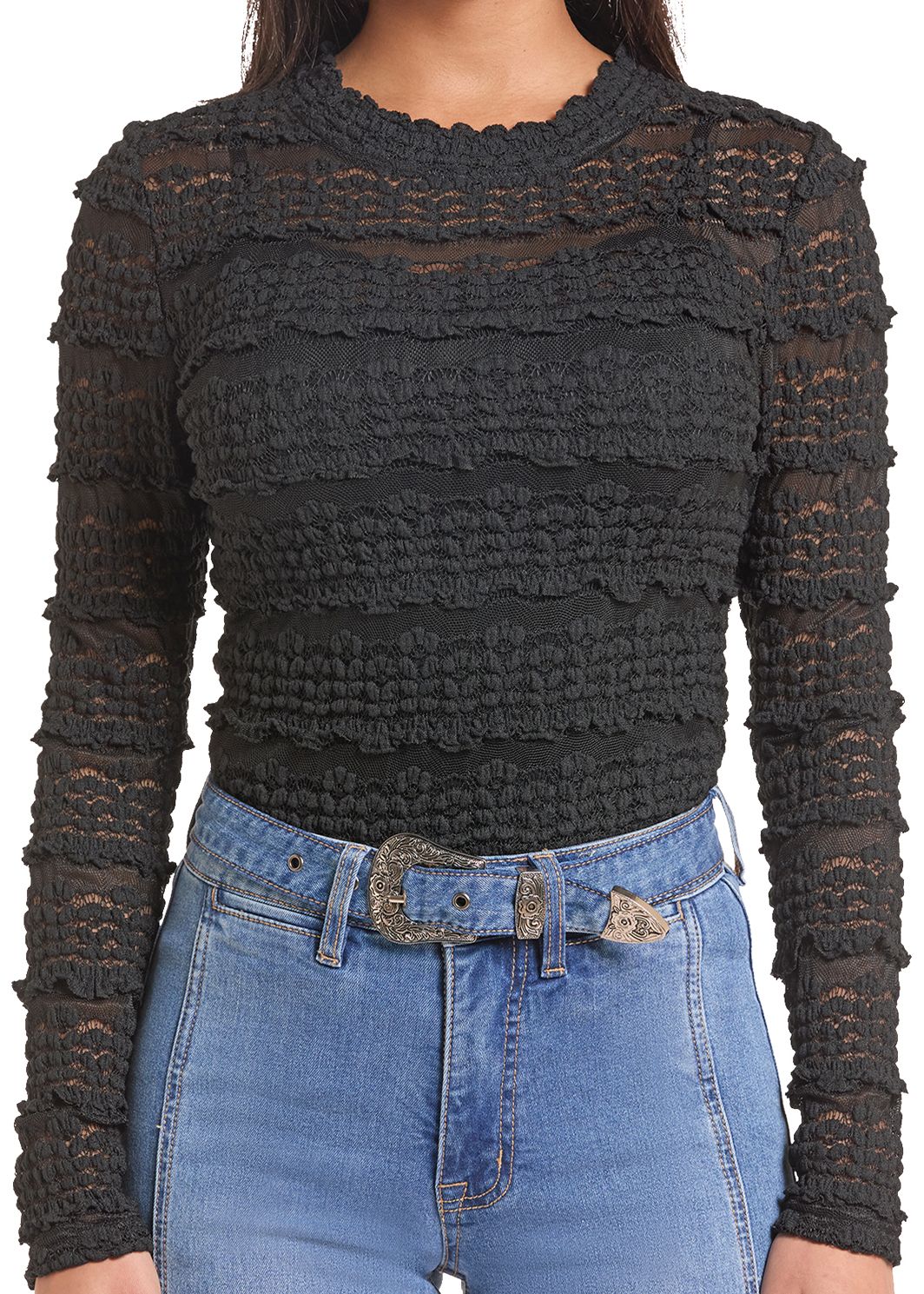 ROCK & ROLL BLACK KNIT LACE LONG SLEEVE TOP 🤠
