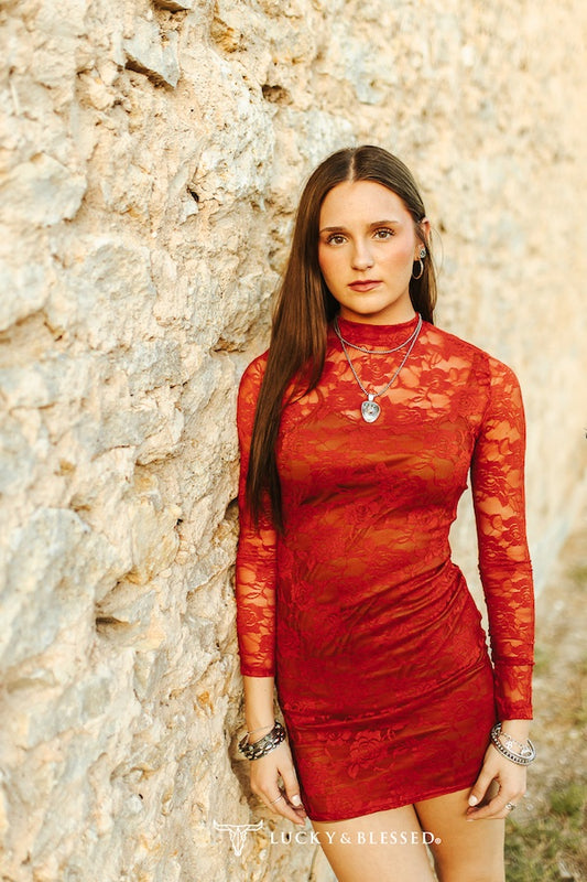 Rust Lace L/s Dress