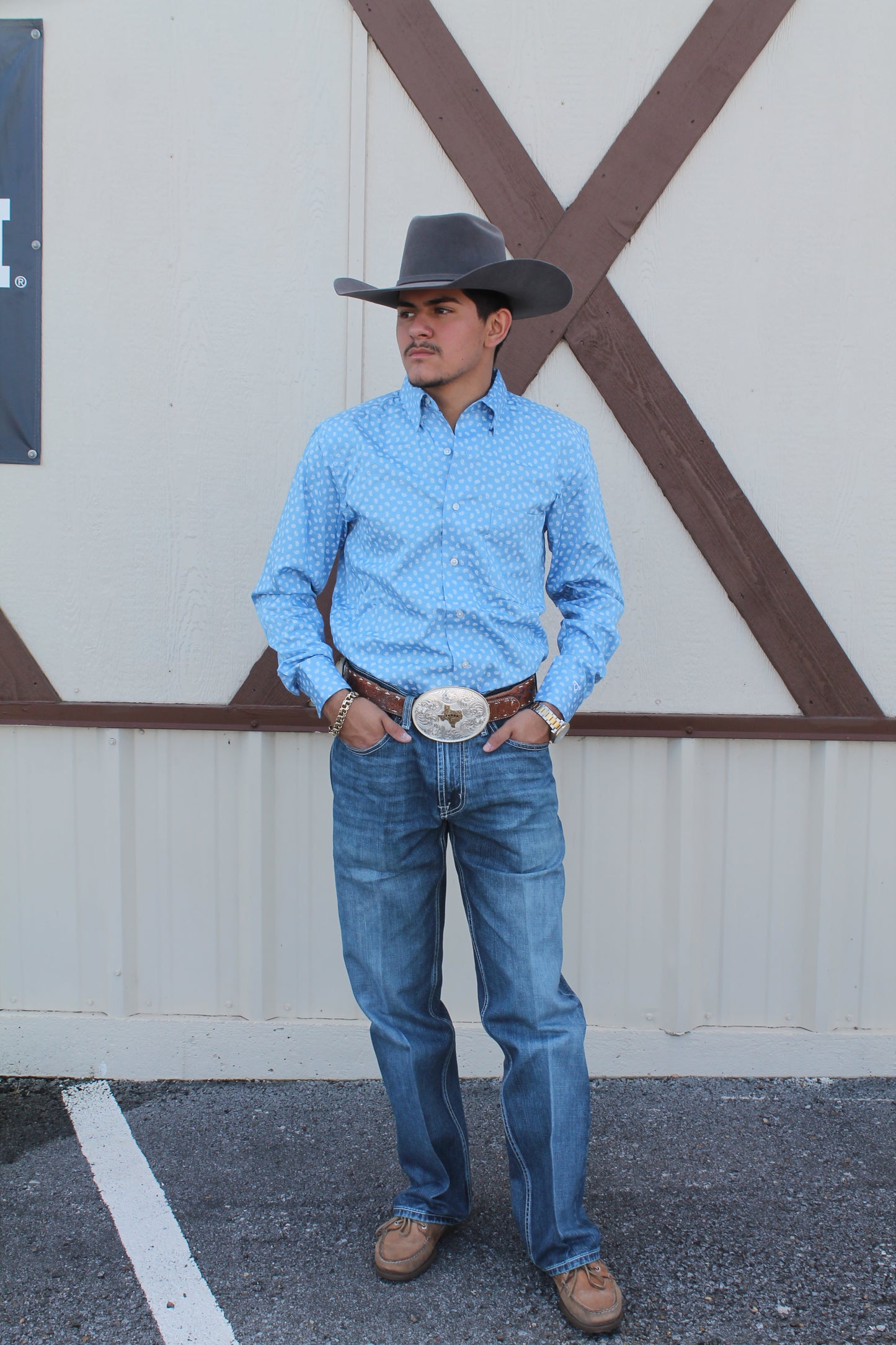 WRANGLER CODY JOHNSON BLUE WHITE PRINT - MENS SHIRT - 112374495 👕