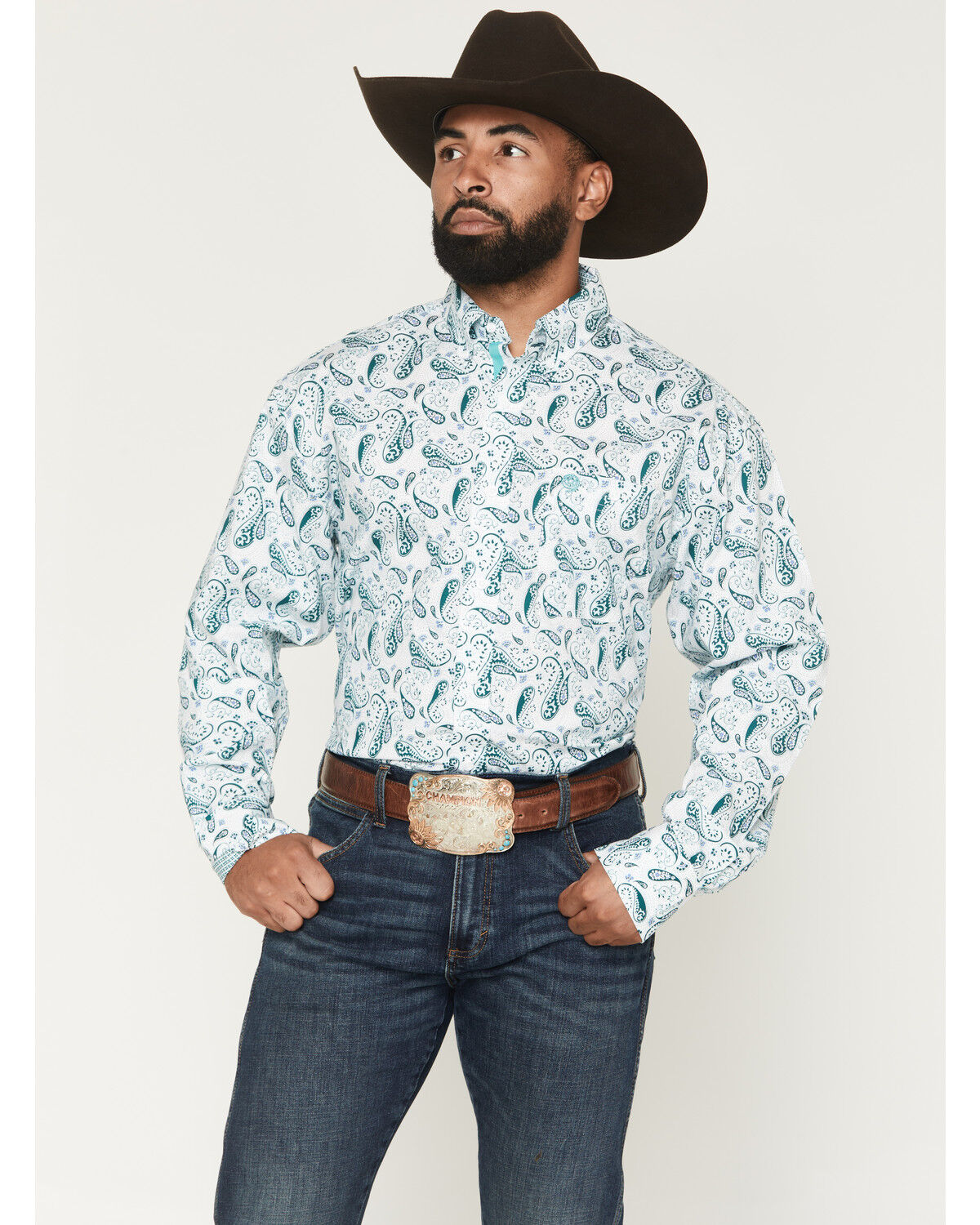 GEORGE STRAIT BY WRANGLER MEN'S PAISLEY PRINT LONG SLEEVE BUTTON-DOWN STRETCH WESTERN SHIRT 👕