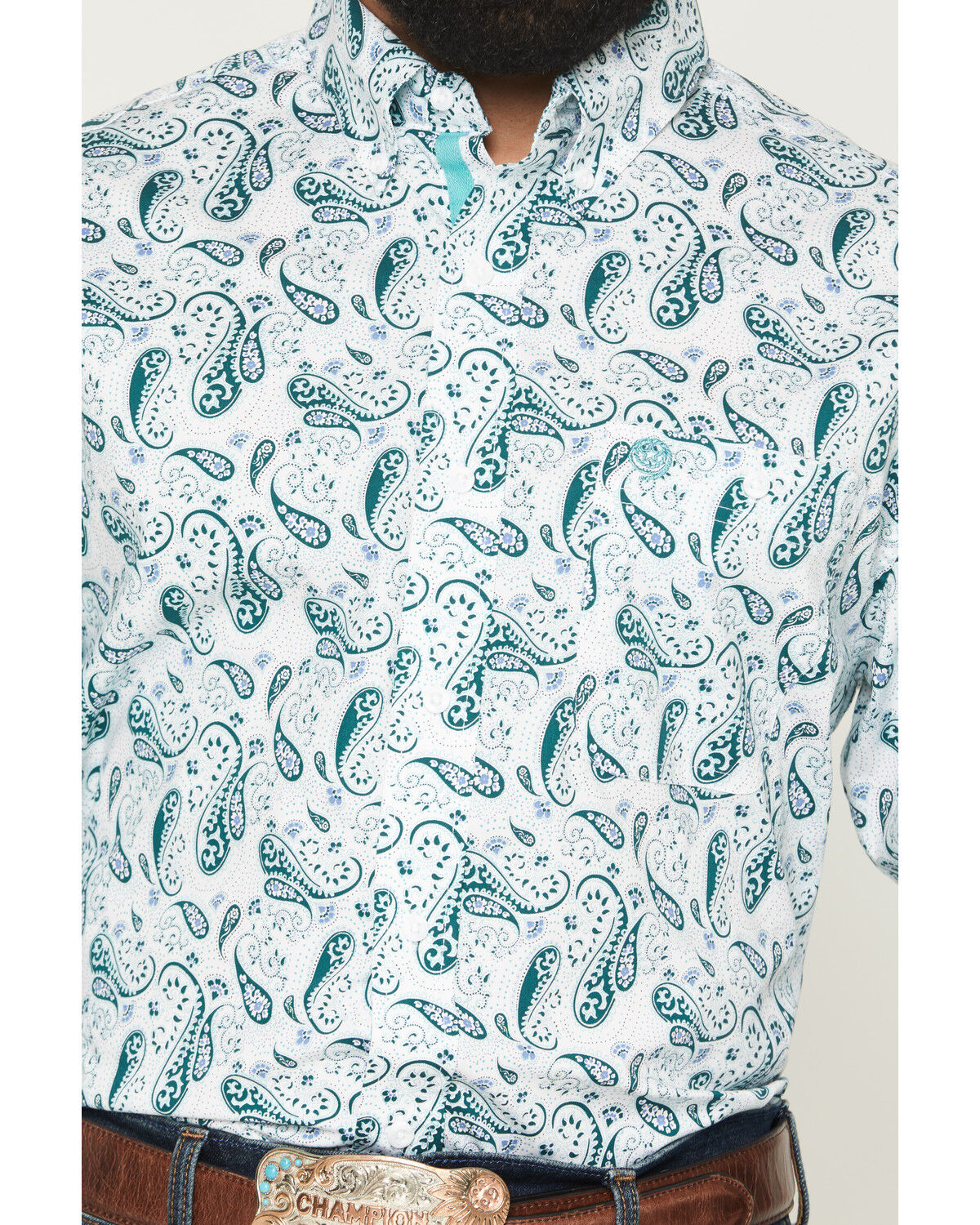 GEORGE STRAIT BY WRANGLER MEN'S PAISLEY PRINT LONG SLEEVE BUTTON-DOWN STRETCH WESTERN SHIRT 👕