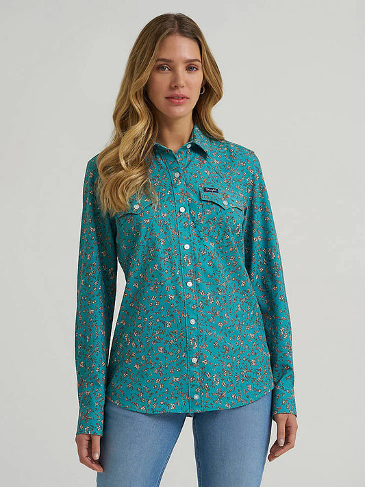 WRANGLER LADIES GREEN ARIA PERFORMANCE SHIRT-112375014