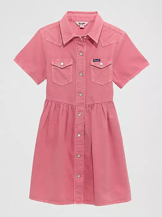 WRANGLER GIRL'S COLORWASH DENIM WESTERN SNAP DRESS