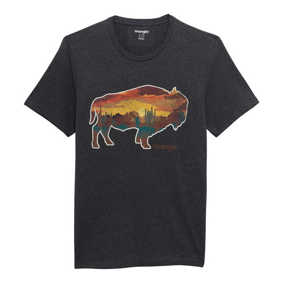WRANGLER MEN T-SHIRT GRAY BUFFALO GRAPHIC DESERT 112372865