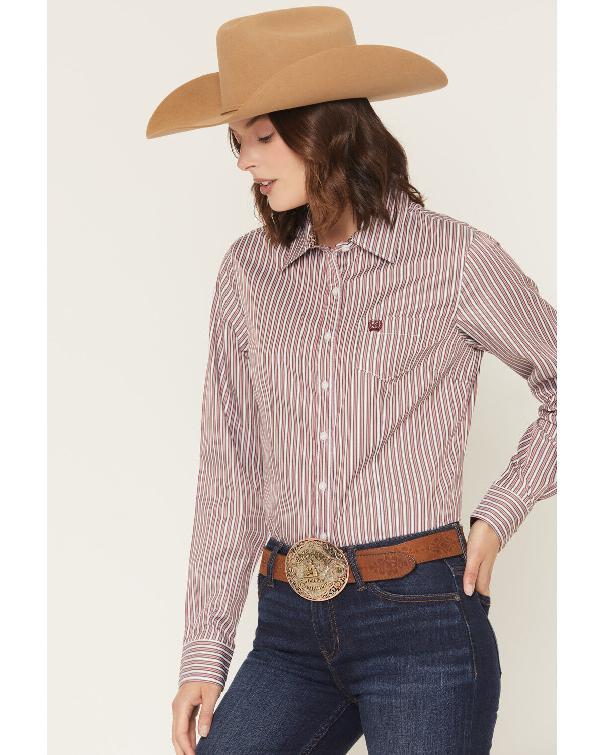 CINCH WOMEN'S STRIPED LONG SLEEVE BUTTON-DOWN WESTERN SHIRT