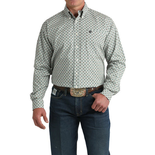 Cinch Men's Cream Diamond Print Button Down Shirt 👕