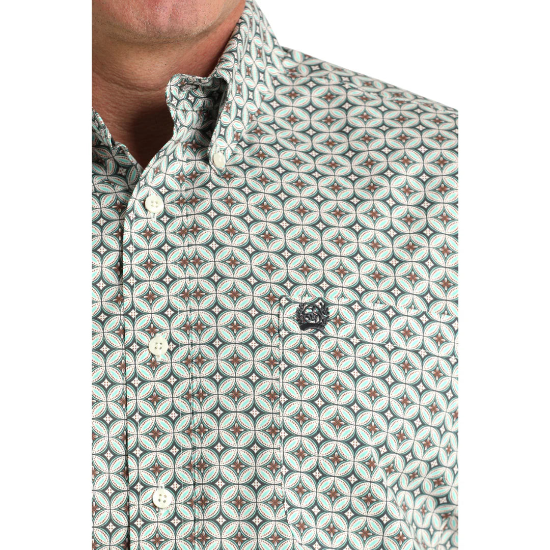 Cinch Men's Cream Diamond Print Button Down Shirt 👕