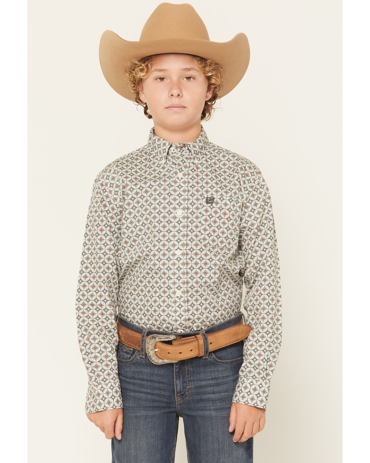 CINCH BOYS' GEO PRINT LONG SLEEVE BUTTON-DOWN WESTERN SHIRT