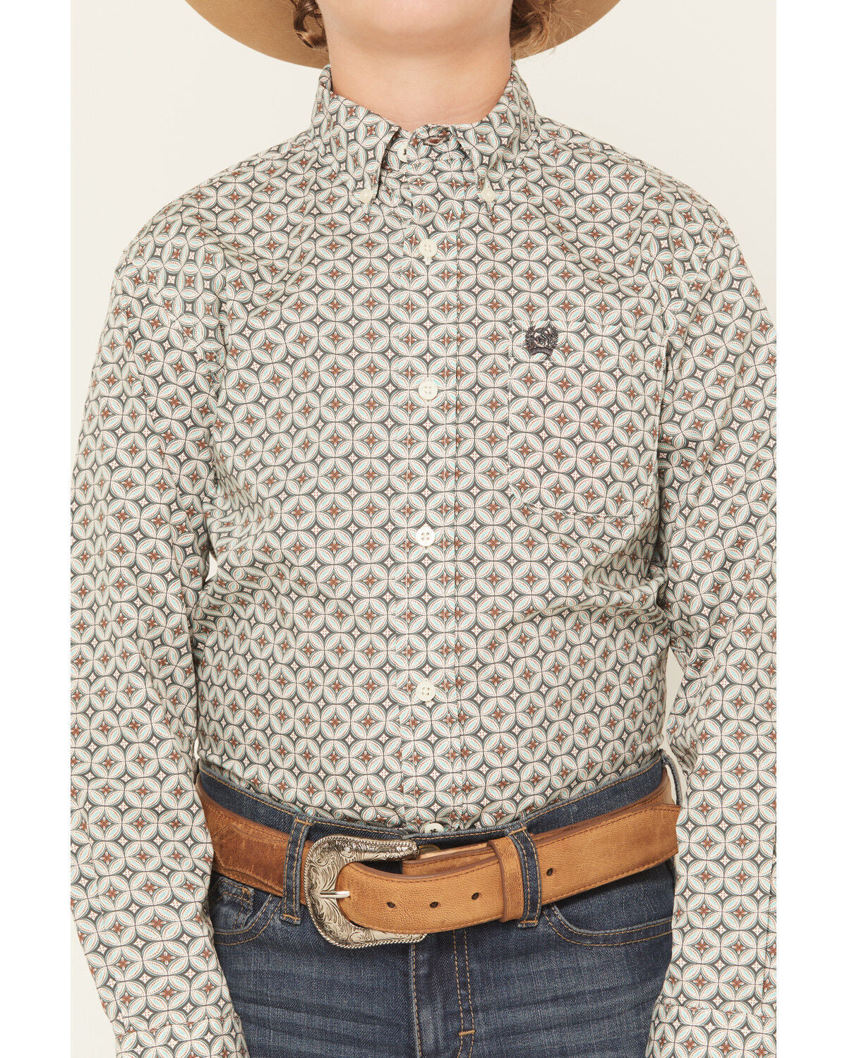 CINCH BOYS' GEO PRINT LONG SLEEVE BUTTON-DOWN WESTERN SHIRT