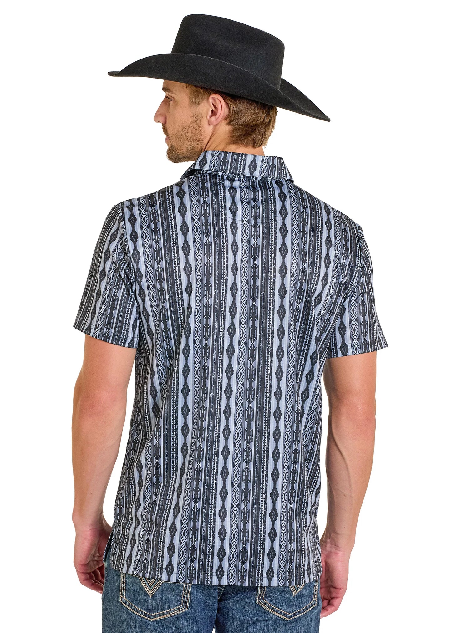 R&R Men’s Blue Charcoal Aztec Polo⭐️