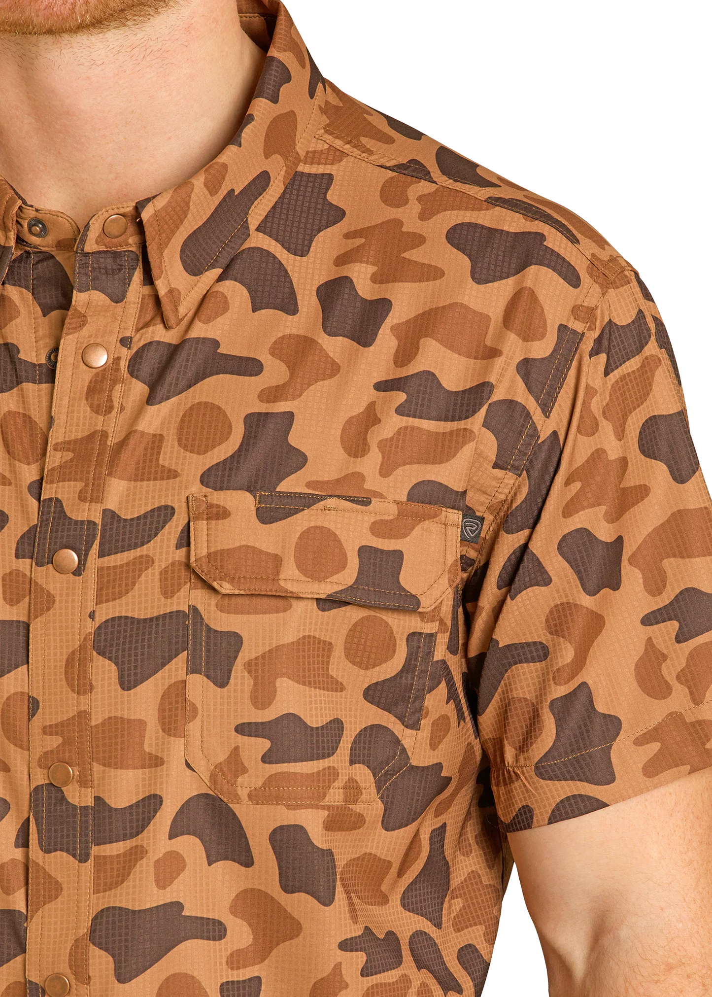 Rock & Roll Denim BMN3S07674 Mens Camo Print Short Sleeve Snap Shirt Copper