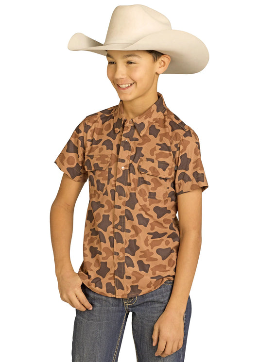 Rock & Roll Denim Boy's Camel Tek Snap Shirt✅