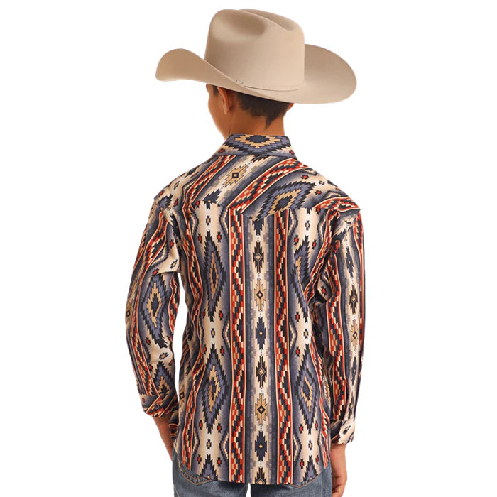 Rock & Roll Boy's Southwestern Print Burgundy Snap Shirt BBN2S05462✅