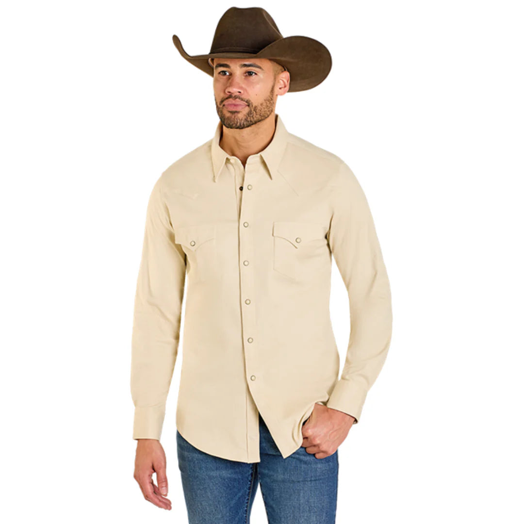 Rock & Roll Men's Solid Beige Woven Snap Button Shirt BMN2S07875-29 👕