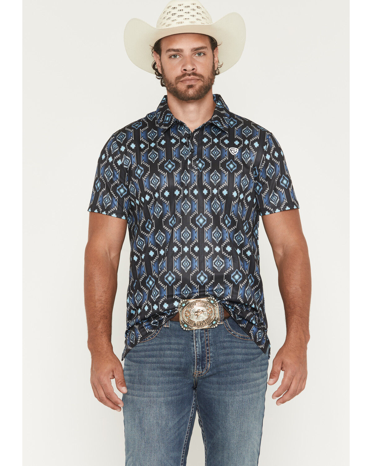 MEN’S ROCK & ROLL AZTEC PRINTED BLUE PRINT POLO | BM51T07685 ⭐️