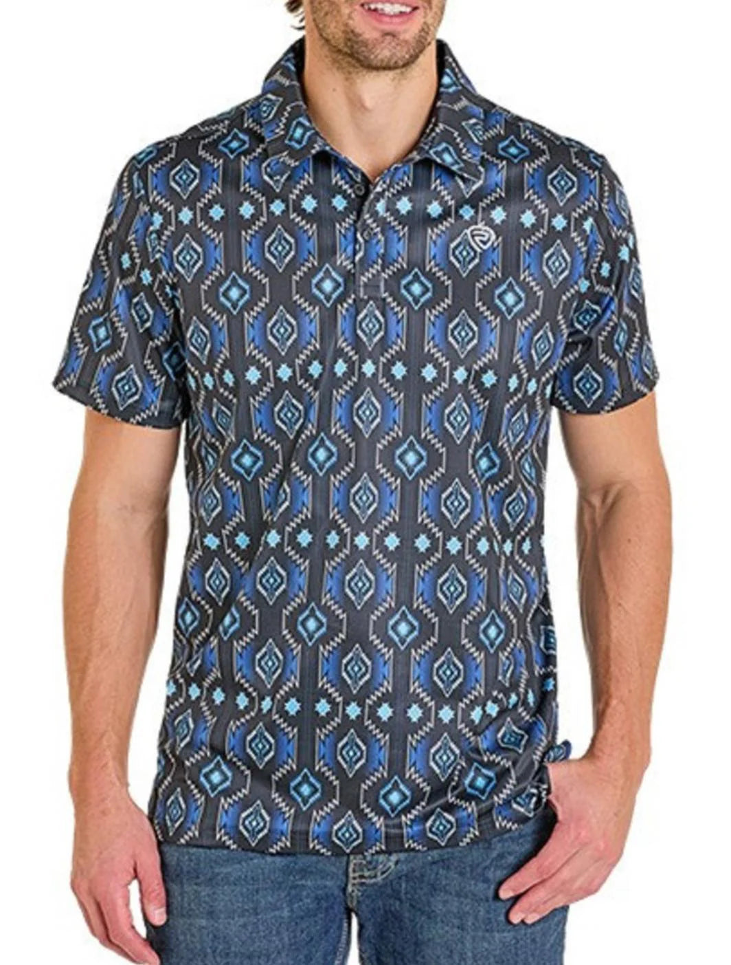 MEN’S ROCK & ROLL AZTEC PRINTED BLUE PRINT POLO | BM51T07685 ⭐️