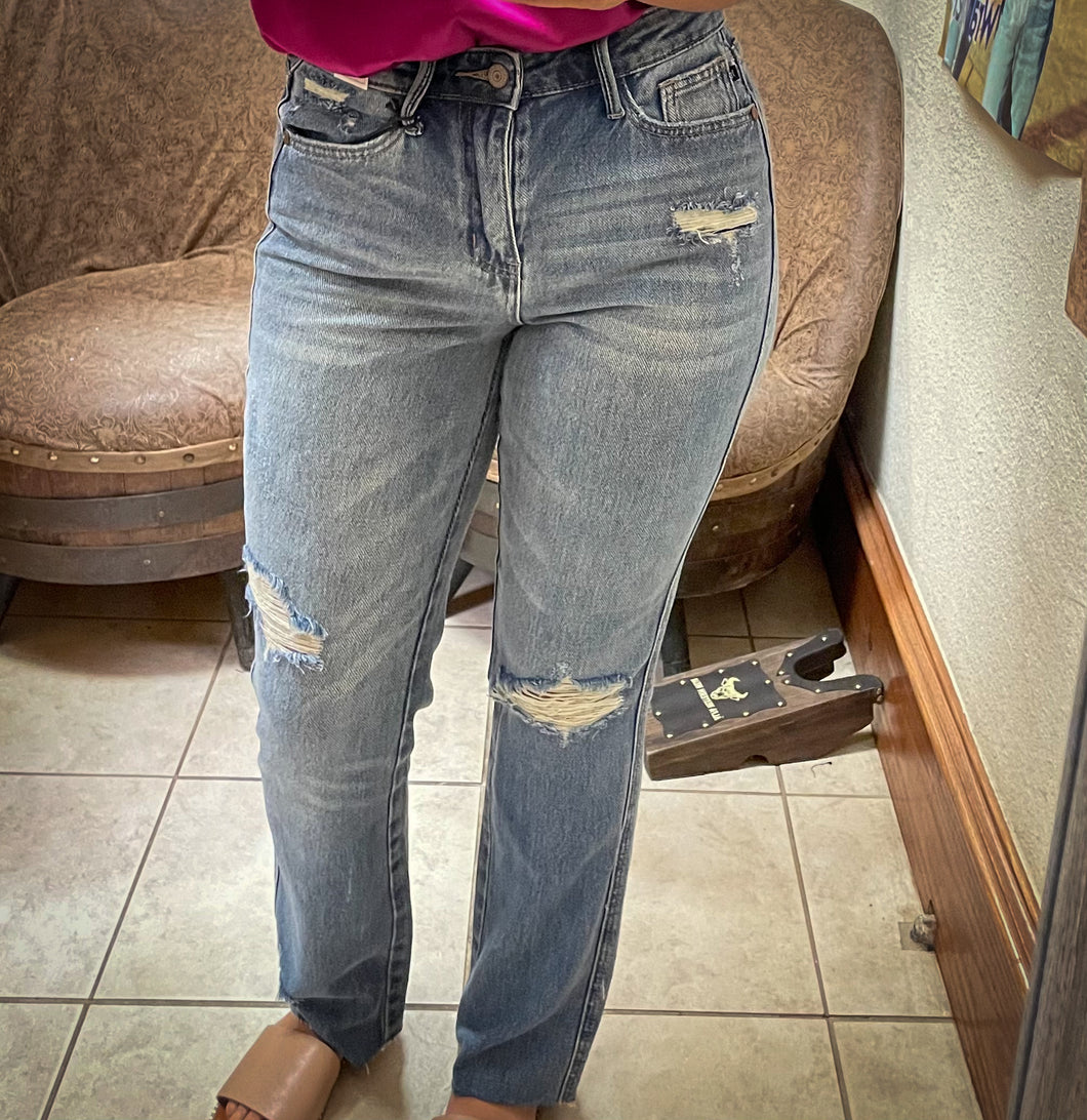 Judy Blue HW Rigid Magic Destroy Straight Denim