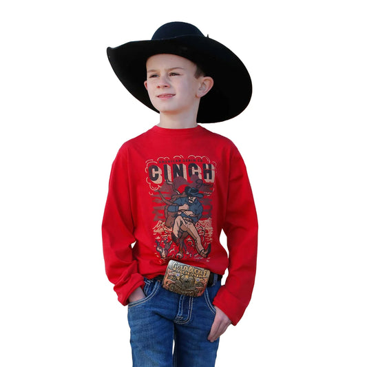 Cinch Youth Boy's Red Bull Dogging Western T-Shirt✅