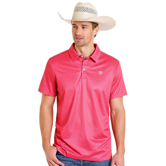 R&R Denim men’s hot pink Geo Print Performance Polo☑️