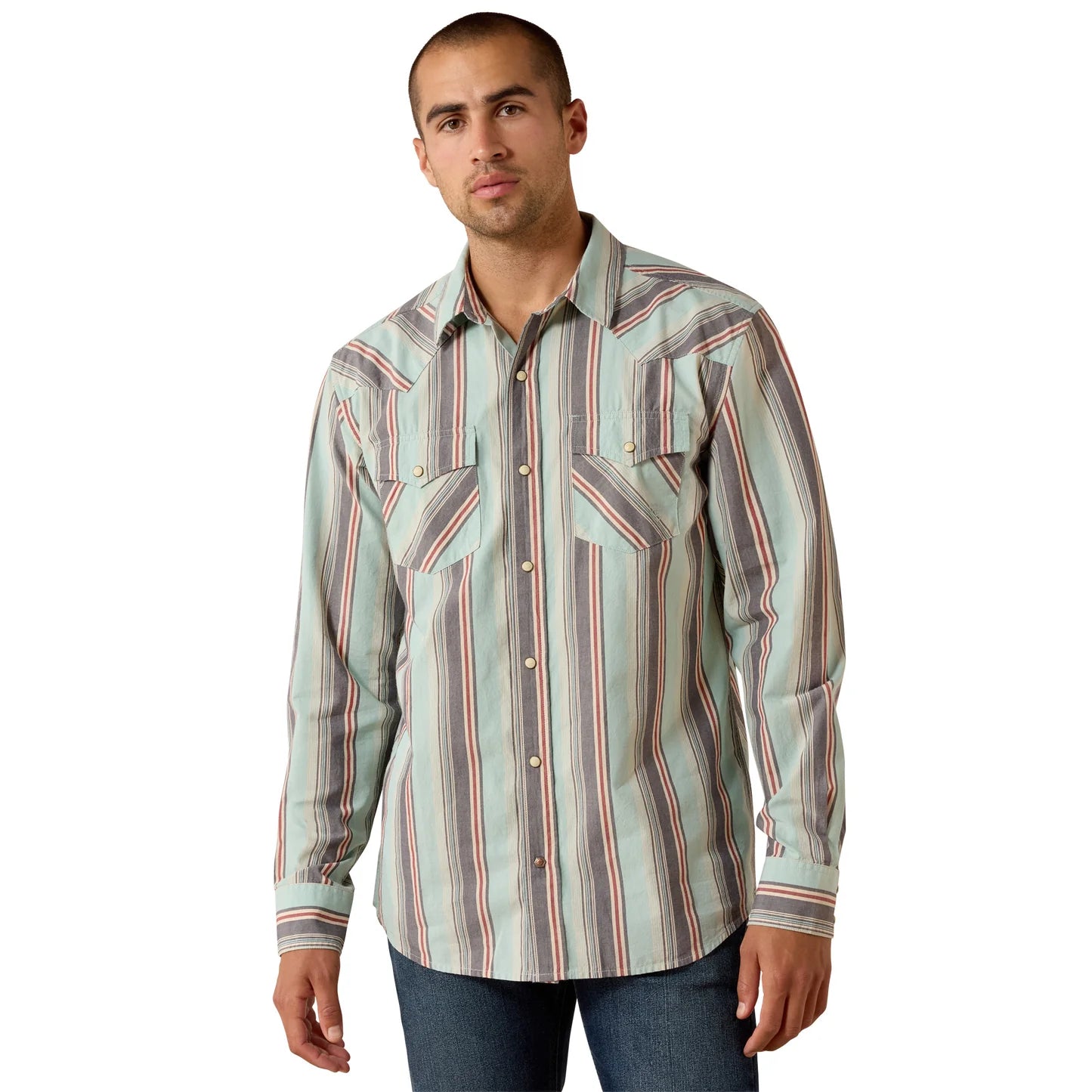 Ariat Men's Retro Hesperus Aquifer Plaid Fitted Snap Shirt