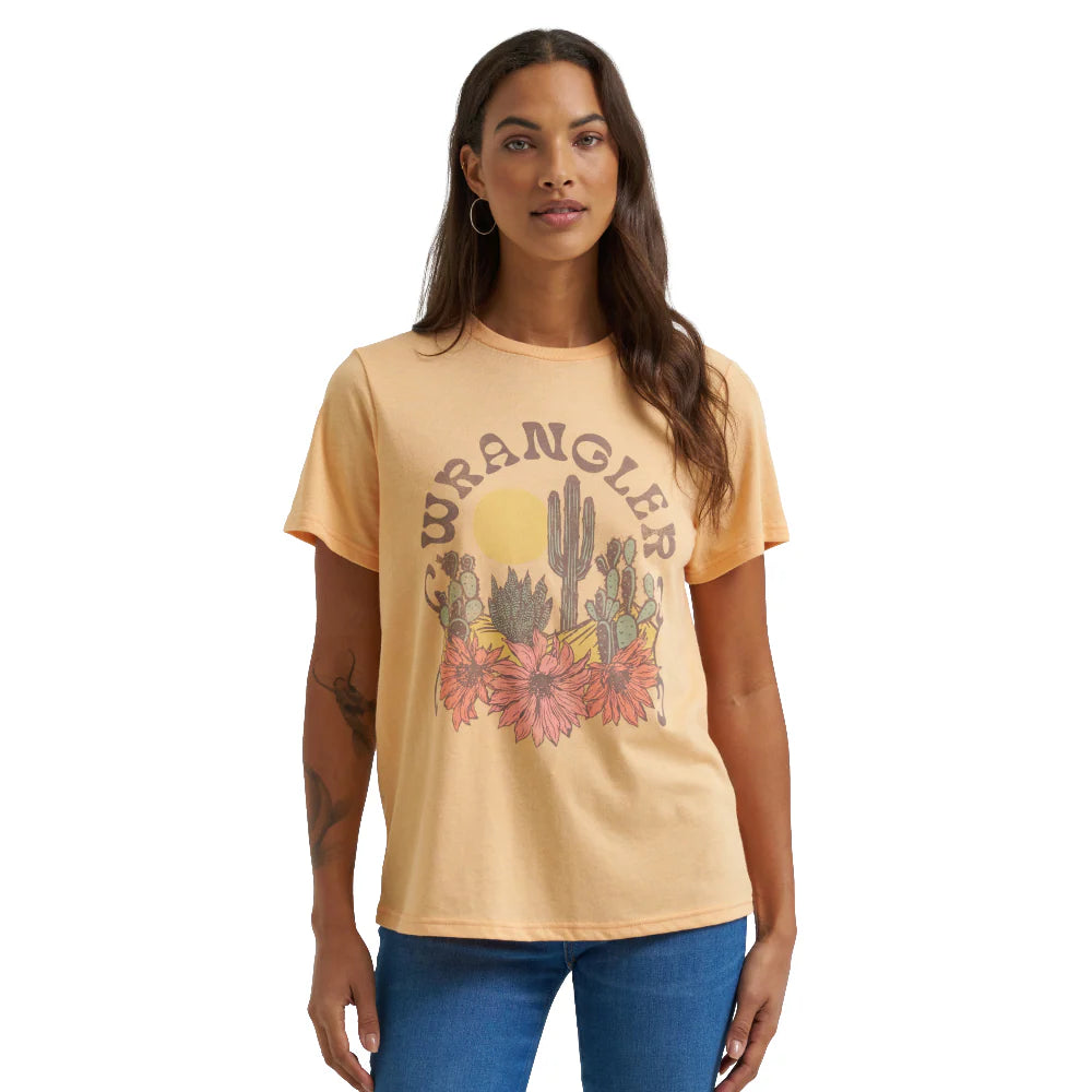 Wrangler Ladies Apricot Wash Heather Floral Graphic T-Shirt