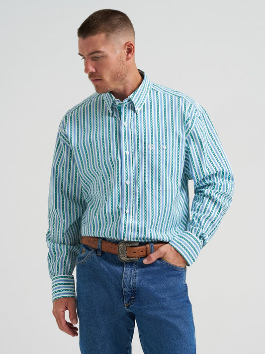 WRANGLER GEORGE STRAIT WHITE TEAL PRINT - MENS SHIRT